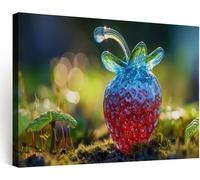 Modern Personalised Canvas Prints 140L x 70W cm, Custom Framed Botanical Fruit Blue Strawberries Photo Wall Art, Waterproof Moss Green Picture Gifts & Decoration for Living Room, Bedroom, Hallway