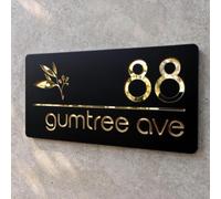 Modern Personalized 3D Eucalyptus Leaves House Number Sign - Laser Cut, Double Floating Layer, Elegant Outdoor Decor