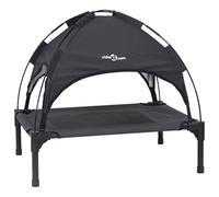 Modern Pet Raised Dog Bed with Steel Frame, 76 x 62 x 70.5 cm, Manual Folding Black Design for Indoor and Outdoor Use