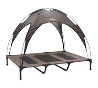 Modern Pet Raised Steel Dog Bed, Brown, 122 x 93 x 106.5 cm, Folding Design for Indoor and Outdoor Use, Comfortable Lounging Spot for Dogs