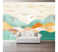 Modern Photo Wallpaper Nursery 400 X 280 Cm Green Mountains Birds - Non-Woven Premium Art Print Fleece Wall Mural Decoration Restaurant Hall Living Room Hallway