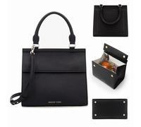 Modern Picnic Vegan Leather Medium Lunch Bag for Women, Cooler Lunch Bag for Girls, Easily Wipeable, Adjustable Shoulder Strap, Women’s Lunch Bags for Work/Office/Outdoor, Black As Seen on Shark Tank