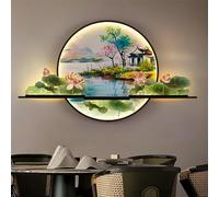 Modern Picture Wall Light LED Chinese Creative Landscape Mural Lamp for Home Living Room Study Bedroom Decor Painting (A D60cm 1PCS)