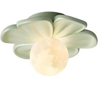 Modern Pink Flower Ceiling Light, Resin Moon Globe Flush Mount Lamp for Kids’ Room, Nursery, Bedroom, Entryway & Porch, E26 (White/Green)