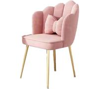 Modern Pink Home Office Chair with Metal Legs Stylish Shell Design Comfortable Pillow Ideal for Dining Makeup or Living Room Versatile Leisure Seating with Gold Accents