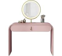 Modern Pink Makeup ty with Dimmable LED Lights Leather Upholstered Dressing Table with Soft-Close Drawer Touch Control Beauty Desk for Bedroom