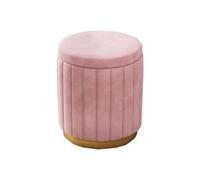 Modern Pink Round Footstool with Storage Upholstered Seating Ideal for Small Decorative Table or Plant Stand in Living Room & Hallway