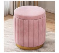 Modern Pink Round Storage Ottoman Upholstered Footrest & Vanity Stool with Removable Lid Stylish Gold Metal Base Perfect for Living Room Bedroom or Dorm Use.