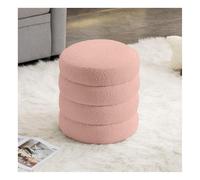 Modern Pink Round Vanity Stool with Ottoman Compact Upholstered Pouf Footrest in Boucle Wool Versatile for Living Room and Bedroom 35 x 40 cm (14 x 16 inches)