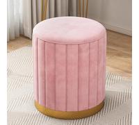 Modern Pink Velvet Entryway Stool Round Upholstered Dressing Stool with Gold Metal Base Removable Cover Stylish Storage Solution for Bedroom Living Room and Entryway