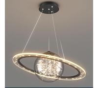 Modern Planet Chandelier, With Luminous Ring, LED 3-Color Selectable Temperature, Adjustable Hanging Light, Glass Sphere With Starry Effect For Living Room