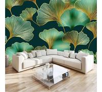 Modern Plant Ginkgo Leaves Wall Mural Photo Wallpaper, Dark Green Non-Woven Feature Wall Decor for Living Room, Bedroom & Study 300 x 210 cm