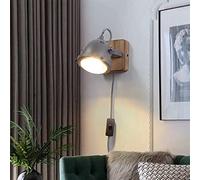 Modern Plug in Cord Grey Wood LED Wall Lamp - Vintage Industrial Wall Sconce Lighting Fixture with On/Off Switch - Indoor Reading Bedside GU10 Wall Light Decoration for Kids Bedroom Living Room