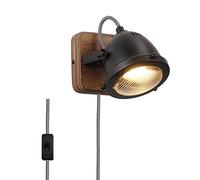 Modern Plug in Cord Wood LED Wall Lamp - Vintage Industrial Adjustable GU10 Wall Sconce Lighting Fixtures with On/Off Switch - Indoor Reading Wall Light Porch Decoration for Kids Bedroom Living Room
