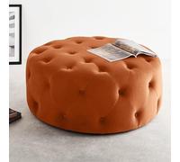 Modern Plush Velvet Round Ottoman Footrest Stool - Stylish Small Coffee Table & Bed Bench for Living Room & Bedroom Pink/Orange 24"x24"x16" - Versatile Home Decor