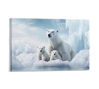 Modern Polar Bears Canvas Wall Art Print Framed Snow Mountain River Animal Family Ready to Hang Canvas Print Posters Wall Art