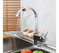 Modern Polished Brass Kitchen Sink Faucet - Swivel Waterfall Tap, Single Handle Mixer with Square Base, Slish Black h for Contemporary Kitchens