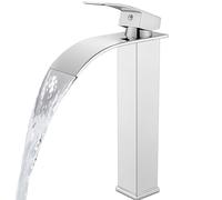 Modern Polished Chrome Tall Vessel Sink Faucet - Single Handle Deck Mount with Large Rectangular Spout for Bathroom Vanities, Easy Install & Sl esign