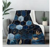 Modern Polygon Flannel Fleece Blanket, Ultra Soft Abstract Marble Throw for Sofa Bed Luxury Leaves Cozy Warm Plush Bedding Blanket 180x230 cm