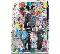 Modern Pop Art Canvas Painting Charlie Chaplin Colorful Banksy Graffiti Art Prints Child Oil Painting Modern Wall Posters Kids Room Decor for Home, No Framed,70x100cm