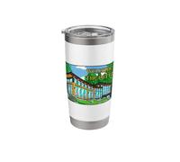 Modern Pop Art Forest Cabin Mid-Century Comic Style Design Stainless Steel Insulated Tumbler