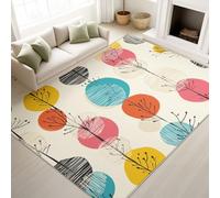 Modern Pop Artistic Creative Vibrant 140 x 200 cm Rugs, Multi-Coloured Rugs Non Slip Washable Area Rugs, Circles Plants Resistant Rugs for Living Room Study