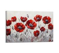 Modern Poppy Canvas Wall Art, Black White Red Poppies Botanical Hanging Paintings, Chic Flower Art Print Wall Decor for Living Room Girl Room Home Decoration 08x12inch(20x30cm)