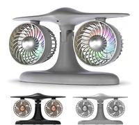 Modern Portable Dual-Head Desktop Fan, Jet Engine Desk Fan, USB-C Rechargeable Table Fans with Colorful LED Lights, Creative Desktop Jet Fans Office Decor Gift for Men, Dad, Tech Lovers (Silver)