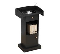 Modern Portable Lectern - Minimalist Wood Podium Stand with Drawers & Open Storage for Churches Schools & Events - Ideal Teacher & Speaker Podium