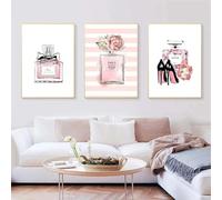 Modern Poster Pink Perfume Bottle Wall Art Painting High Heels Canvas Art Print Fashion Wall Pictures For Living Room Decoration-40x60cmx3Pcs-No Frame