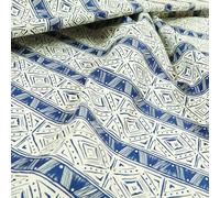 Modern Printed Velvet Blue Upholstery Fabric, Blue, 10cm x 8cm Sample | Geometric Greek Tile, Sample swatch for colour match