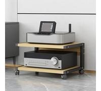Modern Printer Stand with Two Levels and Wheels - Wooden AV Media Rack for Living Room Audio/Video Storage Stereo Shelf Corner Entertainment Center with Rolling Design.