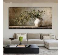 Modern Prints On Canvas Painting Olive Branch In White Pot Green Beige Brown Tone Tree Wall,Flat Poster Living Room Decor(55X110cm)