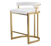 Modern PU Bar Stools with Backrest - 99-inch Gold Metal Frame Kitchen Island Chairs, Cushioned White Dining & Counter Stools for Home & Bar Decor