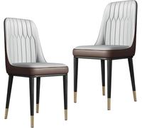 Modern PU Leather Dining Chair Set of 2 - Upholstered Cushioned Kitchen Side Chairs with Sturdy Metal Legs for Home Dining Room Contemporary Design Easy to Clean