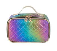 Modern PU Leather Makeup Storage Solution with Lattice Pattern Stylish Travel Toiletry Bag Cosmetic Case Makeup Bag