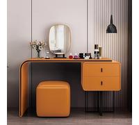Modern PU Leather Makeup Vanity Table with Mirror & Lighting 2Drawer Makeup Set with Padded Stool for Bedroom100cm Stylish Dresser for Glam Room Decor
