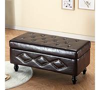 Modern PU Leather Shoe Storage Bench Ottoman Solid Wood nizer for Living Room & Hallway Multifunctional Toy Chest & Stylish Storage Solution Dark Color Space Saving Design