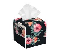 Modern PU Leather Tissue Box Holder Waterproof Square Tissue Box Cover Flower Camera Face Paper Holder for Bathroom, Kitchen, Nightstand, Office, Home Decor