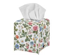 Modern PU Leather Tissue Cube Holder Traditional Ditsy Floral Tissue Box Cover for Living Room Bedroom Print Square Tissue Box Holder White Desk Nightstand Facial Paper Organizer Home Decor