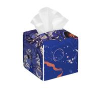Modern PU Leather Tissue Holder Waterproof Square Black Astronaut Tissue Box in Blue Facial Paper Holder for Bathroom, Kitchen, Nightstand, Office, Home Decor