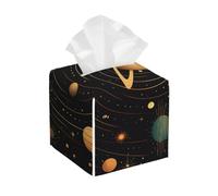 Modern PU Leather Tissue Holder Waterproof Square Retro Tissue Box Cover Astronomical Pattern Face Paper Holder for Bathroom, Kitchen, Nightstand, Office, Home Decor
