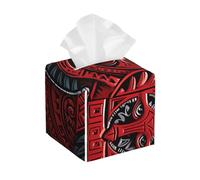 Modern PU Leather Tissue Holder Waterproof Square Tissue Box Cover Red Tribal Pattern Face Paper Holder for Bathroom, Kitchen, Nightstand, Office, Home Decor