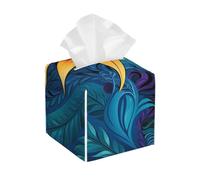 Modern PU Leather Tissue Holder Waterproof Square Tissue Box Cover Tropical Leaves Pattern for Tribal Design Face Paper Holder for Bathroom, Kitchen, Nightstand