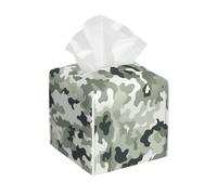 Modern PU Leather Tissue Holder Waterproof Square Tissue Box White Camouflage Face Paper Holder for Bathroom, Kitchen, Nightstand, Office, Home Decor