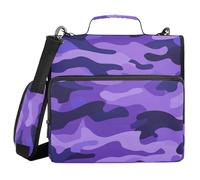 Modern Purple Camouflage Decor 3 Rings Binder Organizer with Shoulder Strap Multi-Pocket Document Organizer Bag for Middle School