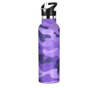 Modern Purple Camouflage Decor BPA-Free Leak Proof Reusable Water Bottle Insulated 20 Oz with Straw Lid Double-Wall Vacuum Insulation for Water, Milk, Juice, School, Camp, Sport