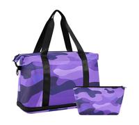 Modern Purple Camouflage Decor Large Travel Duffel Luggage Weekender/Overnight Duffel with Toiletry Bag for Sports Foldable, Modern purple Camouflage decor, One Size