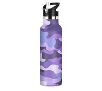Modern Purple Camouflage Decor Leakproof BPA Free Reusable Water Bottle Insulated 20 Oz with Straws Leak-Proof Double Wall Vacuum Insulated for Travel, Camping, Sports