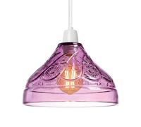 Modern Purple Glass Lamp Shade 24.5cm Wide, Easy Fit Replacement Ceiling Pendant Light Shade, Floral Pattern Design, Vintage Style Glass Hanging Lamps